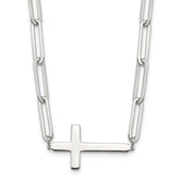 Sterling Silver E-Coated Cross Paperclip Link With 2 in ext Necklace